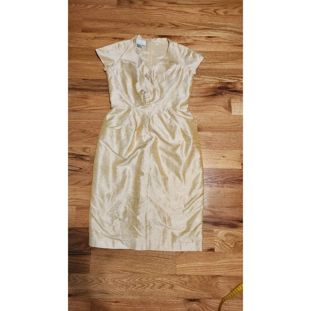 DONNA MORGAN Vintage 90s 100% Silk Gold Champagne Sheath Dress Size 4 Small